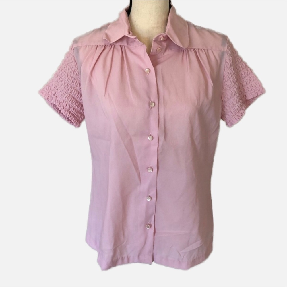 Vintage 70’s Pink Top Smocked Sleeves Top Montgomery Ward